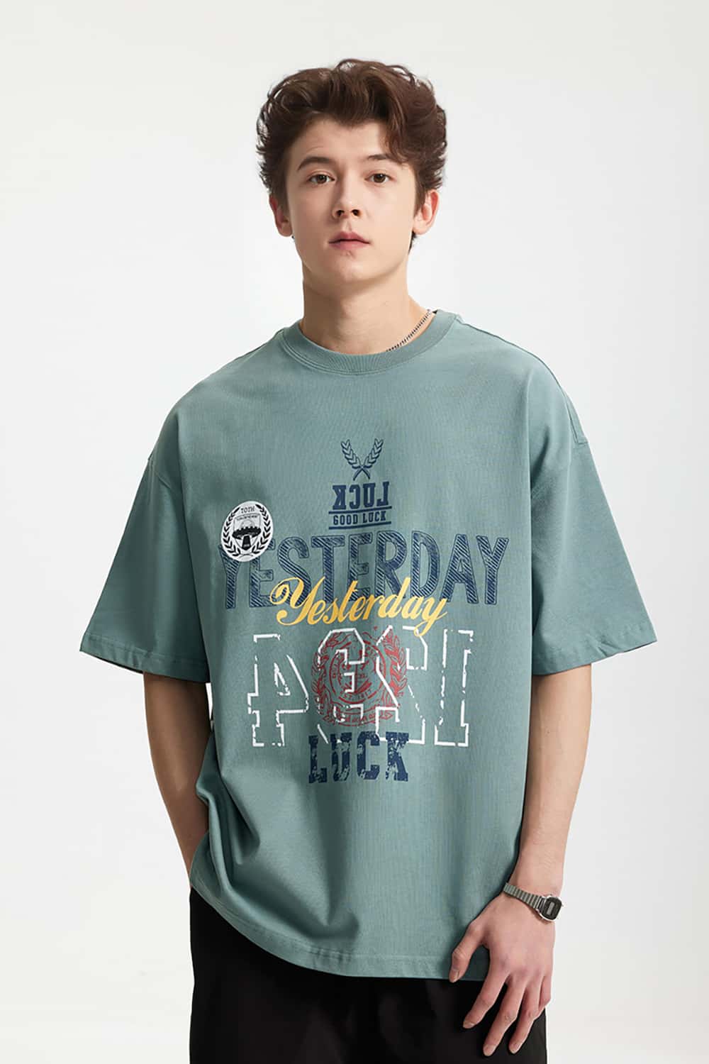 265G Vintage Print Heavyweight Loose Crew Neck T-Shirt