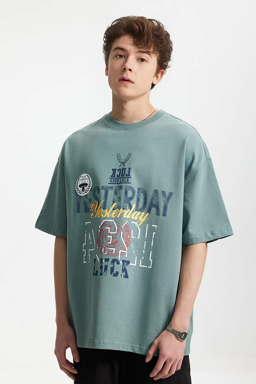 265G Vintage Print Heavyweight Loose Crew Neck T-Shirt