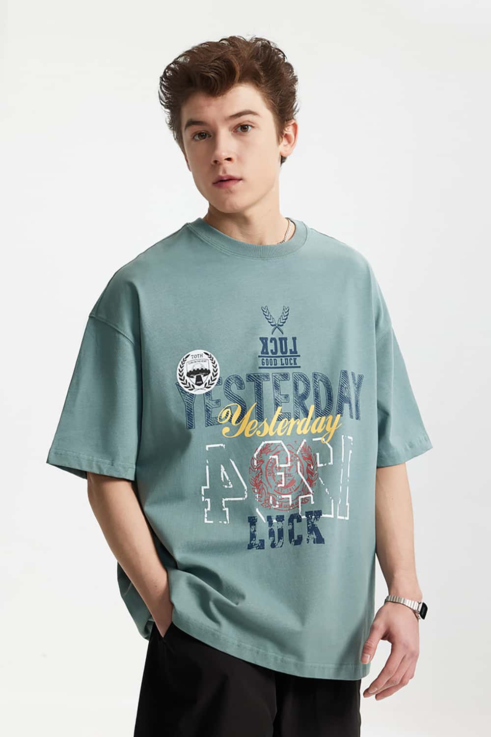 265G Vintage Print Heavyweight Loose Crew Neck T-Shirt