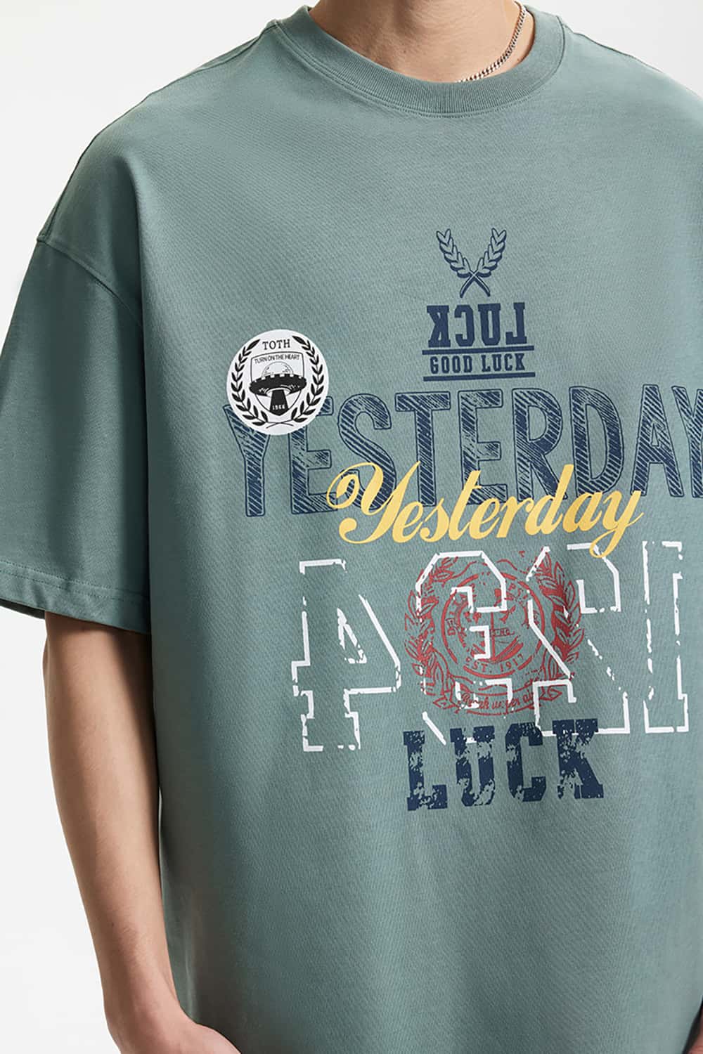 265G Vintage Print Heavyweight Loose Crew Neck T-Shirt