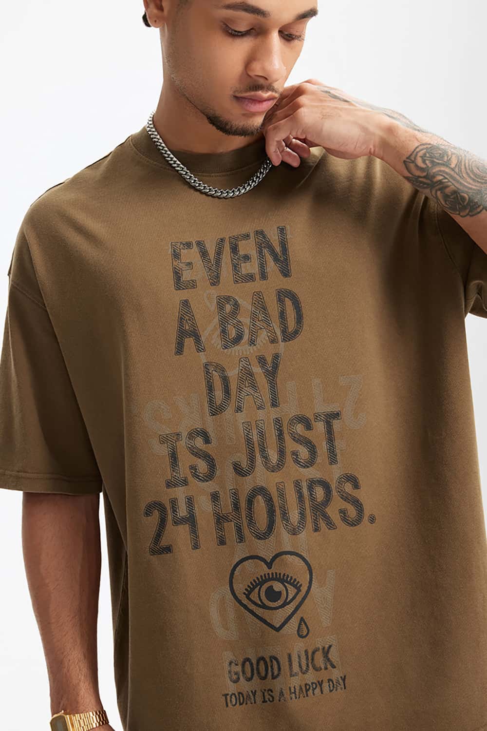 265G Letter Print Heavyweight Loose Crew Neck T-Shirt