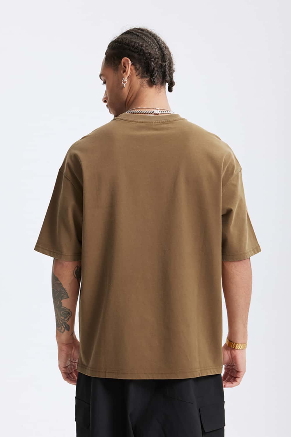 265G Letter Print Heavyweight Loose Crew Neck T-Shirt