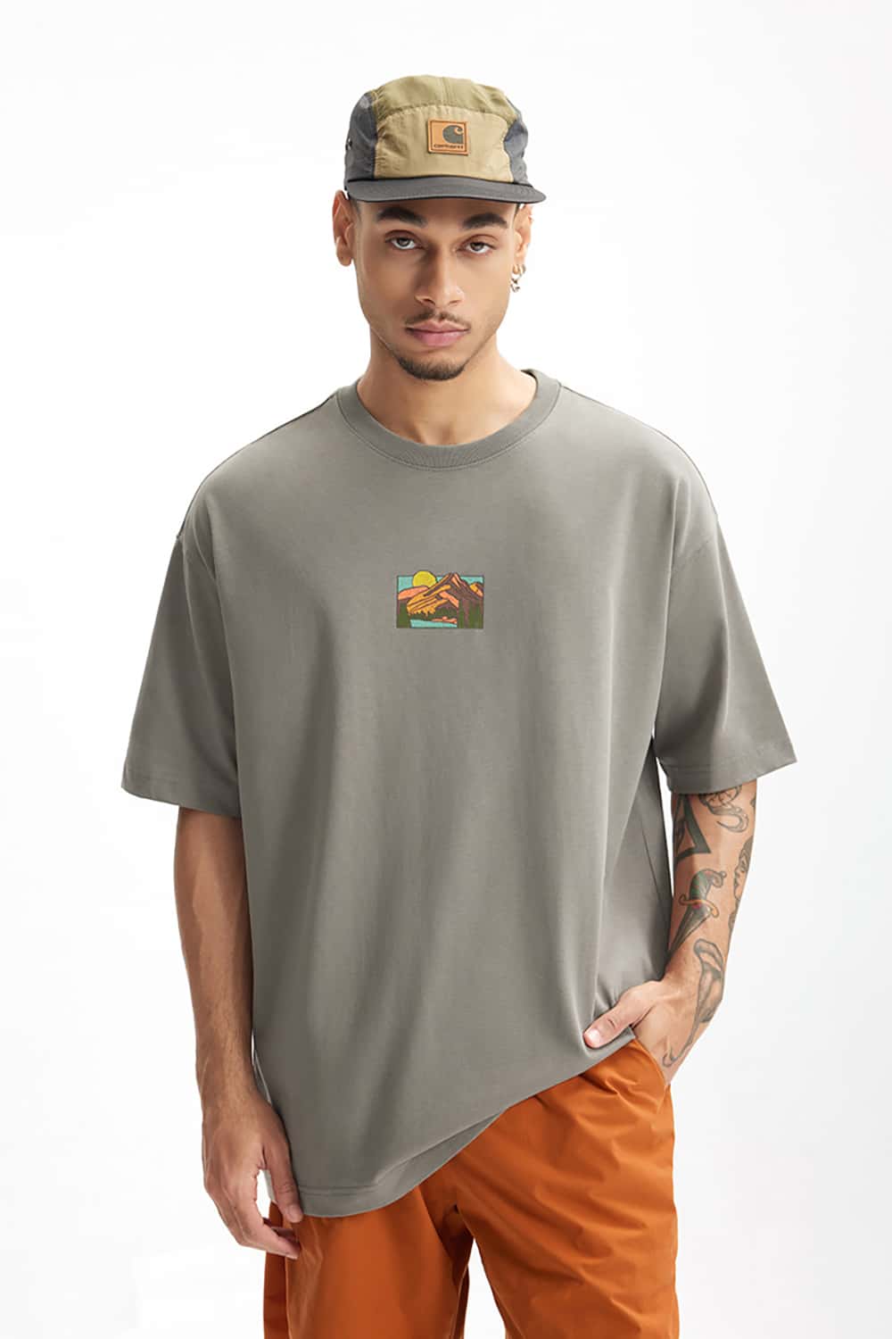 265G Outdoor Embroidered Puff Print Heavyweight Casual T-Shirt