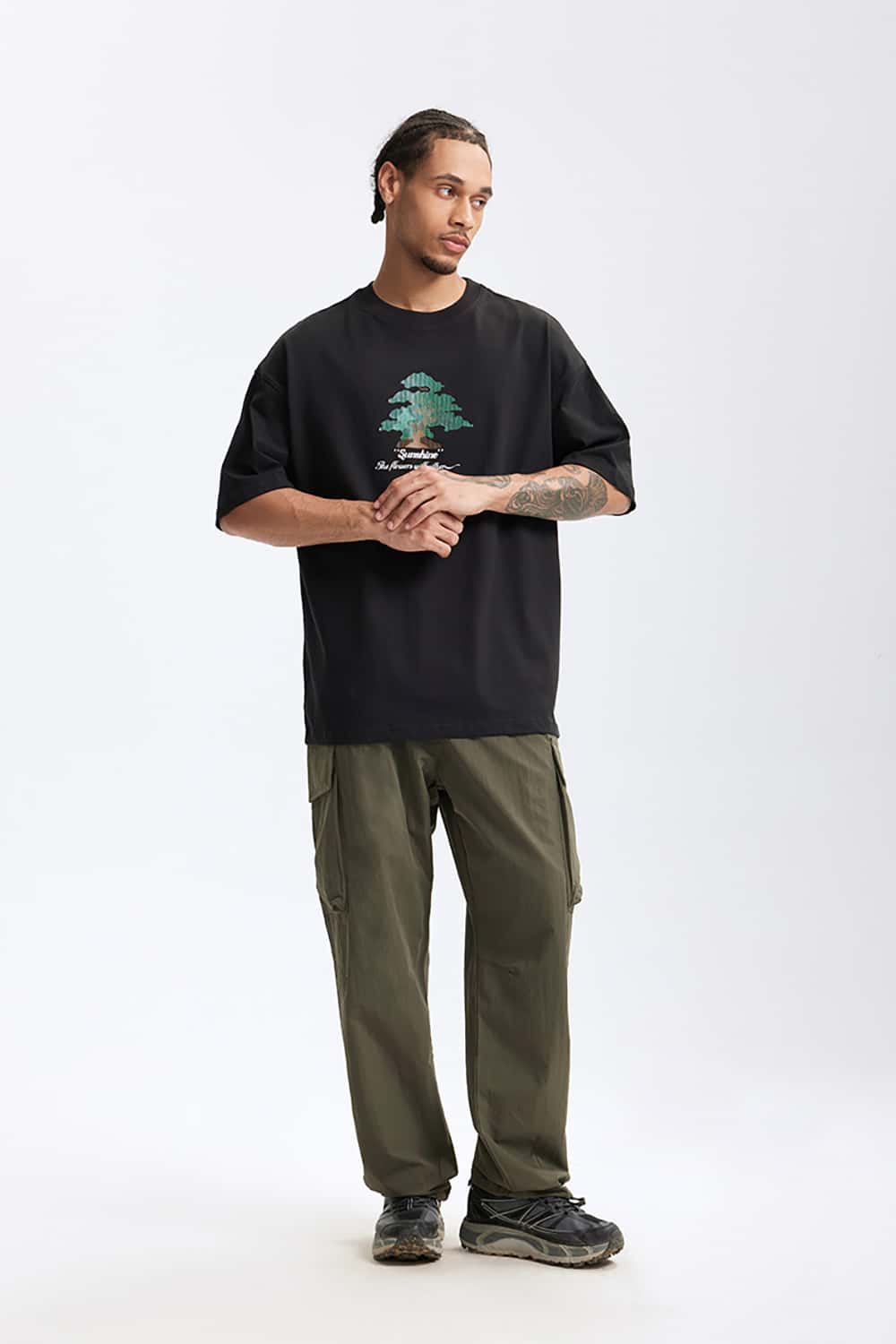 265G Forest-Themed Colorful Thick Print Heavyweight Casual T-Shirt