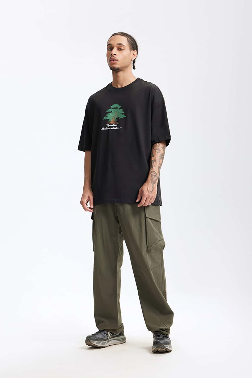 265G Forest-Themed Colorful Thick Print Heavyweight Casual T-Shirt