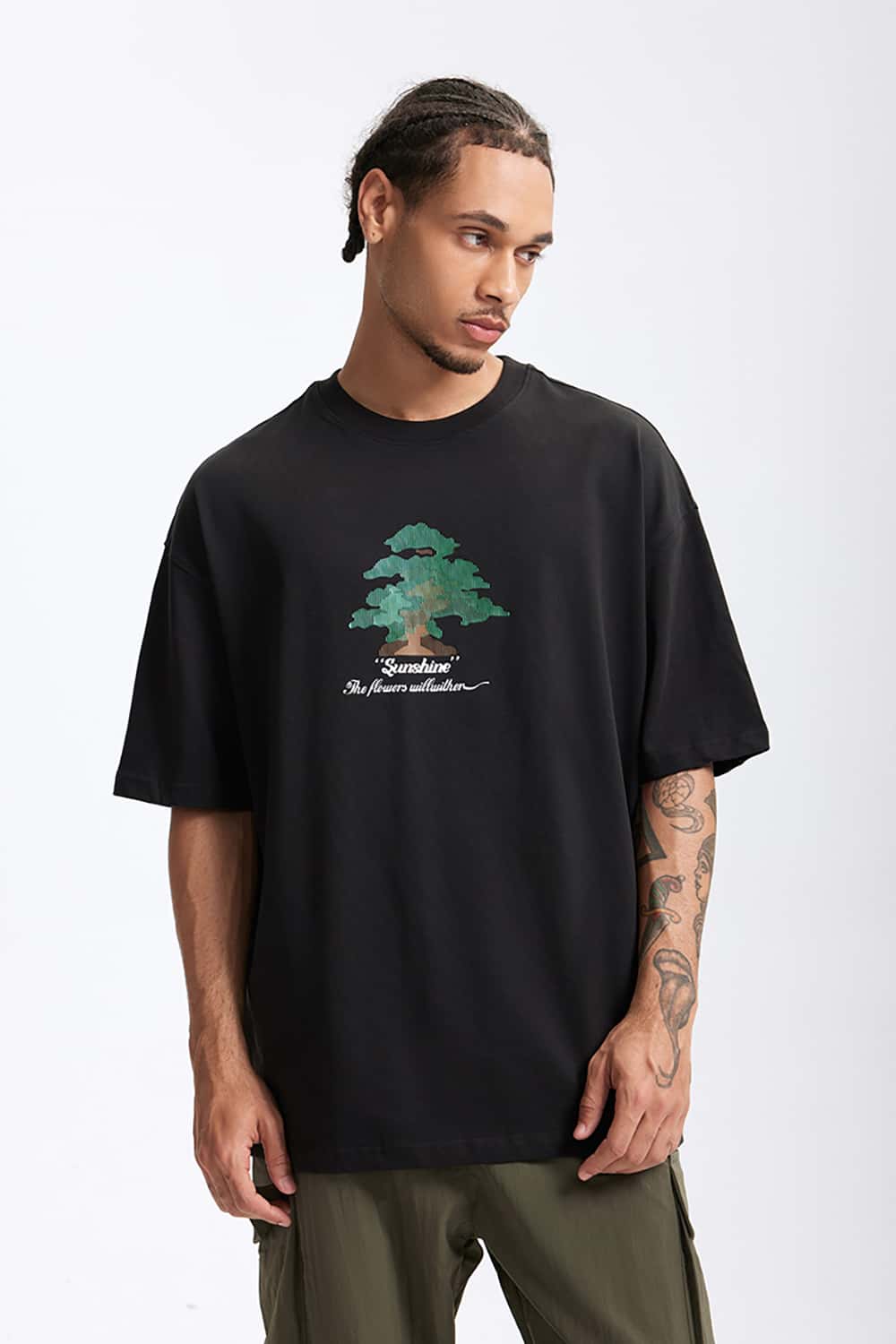 265G Forest-Themed Colorful Thick Print Heavyweight Casual T-Shirt