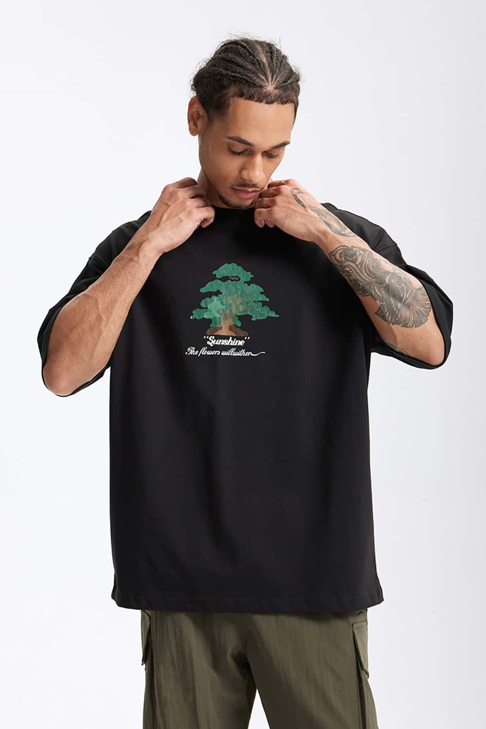 265G Forest-Themed Colorful Thick Print Heavyweight Casual T-Shirt