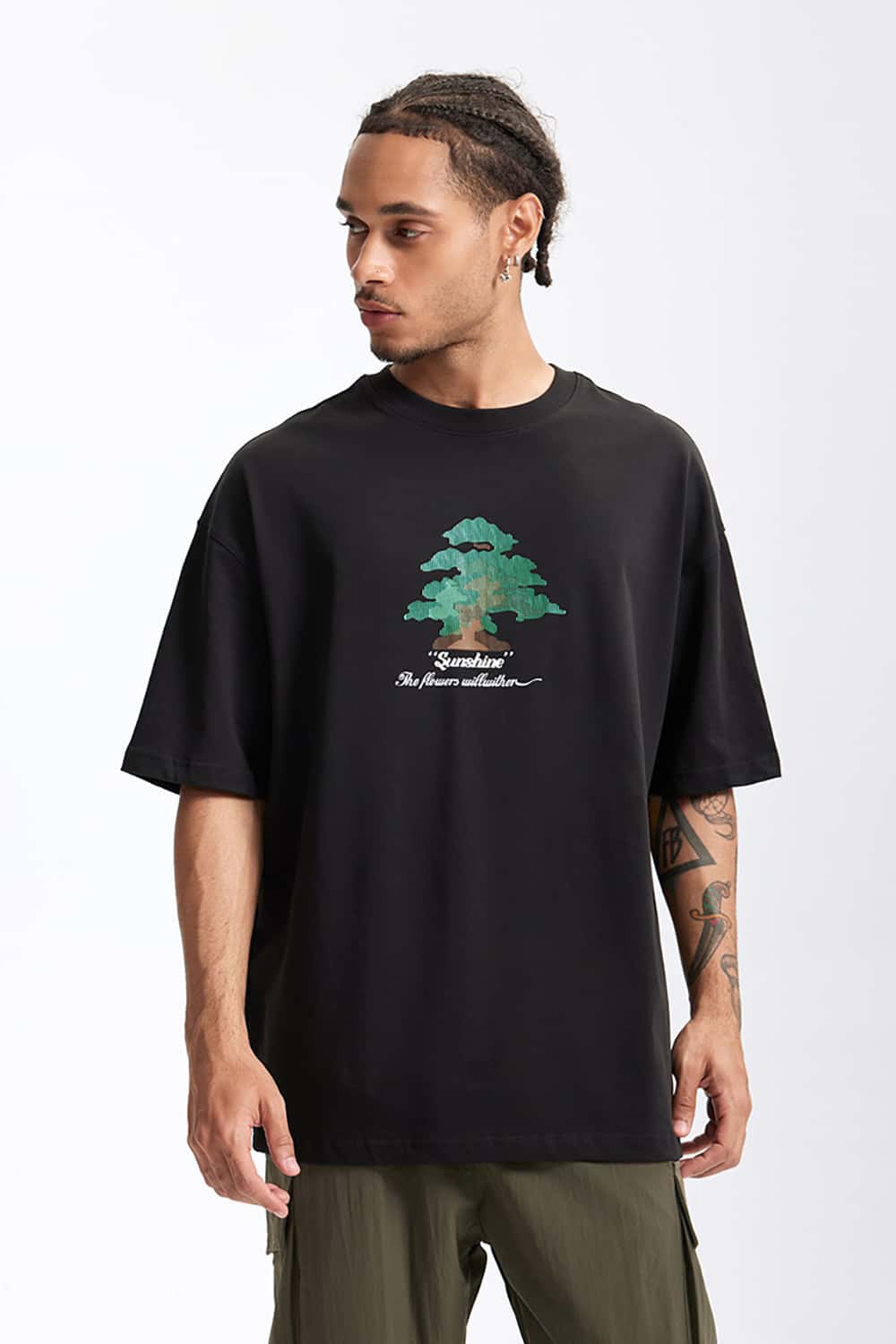 265G Forest-Themed Colorful Thick Print Heavyweight Casual T-Shirt