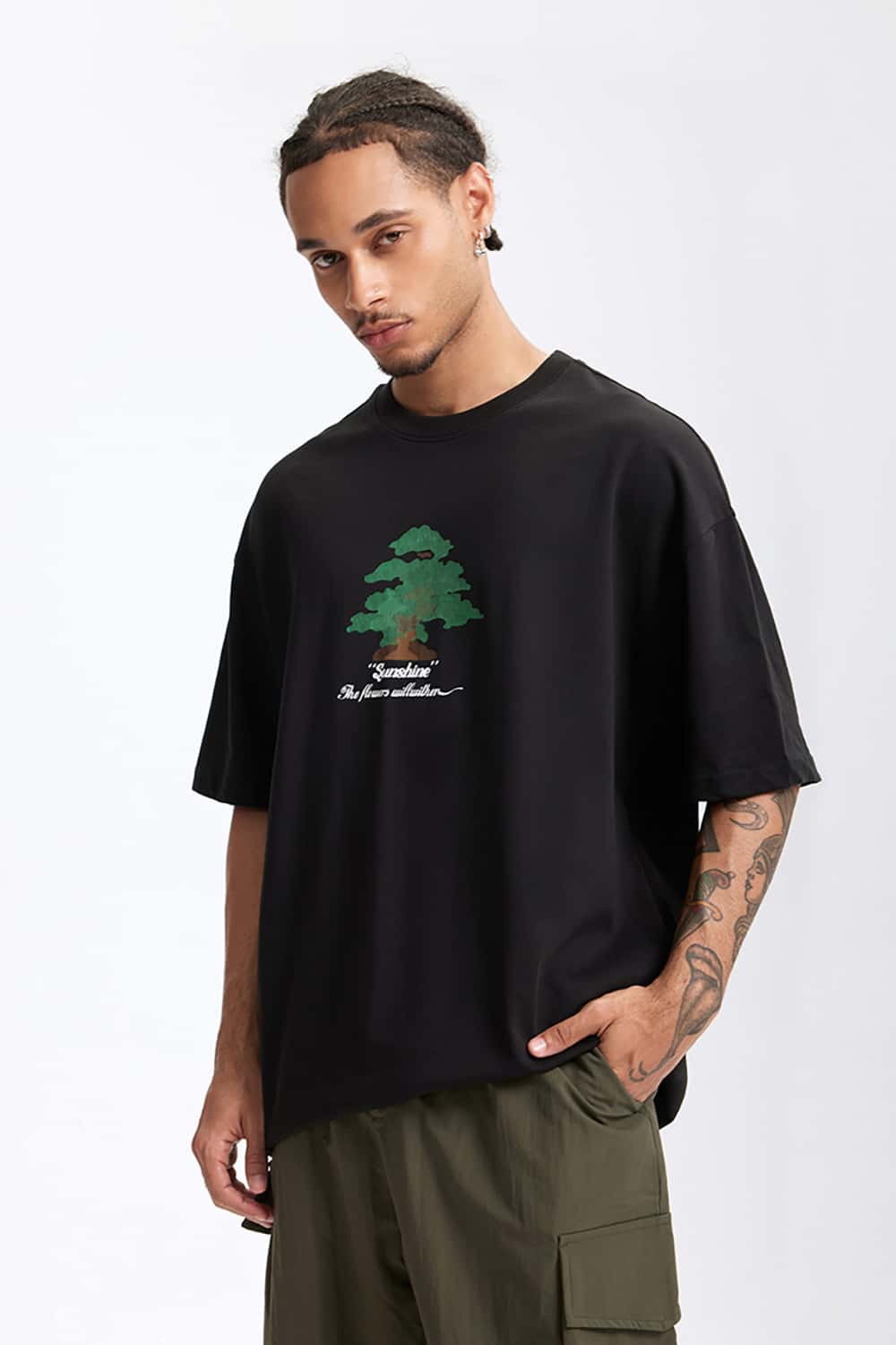 265G Forest-Themed Colorful Thick Print Heavyweight Casual T-Shirt