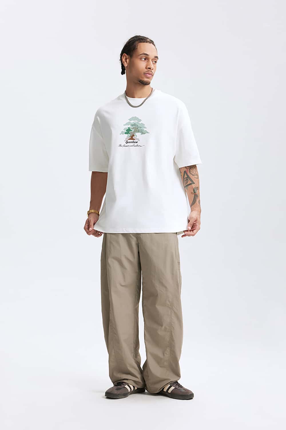 265G Forest-Themed Colorful Thick Print Heavyweight Casual T-Shirt