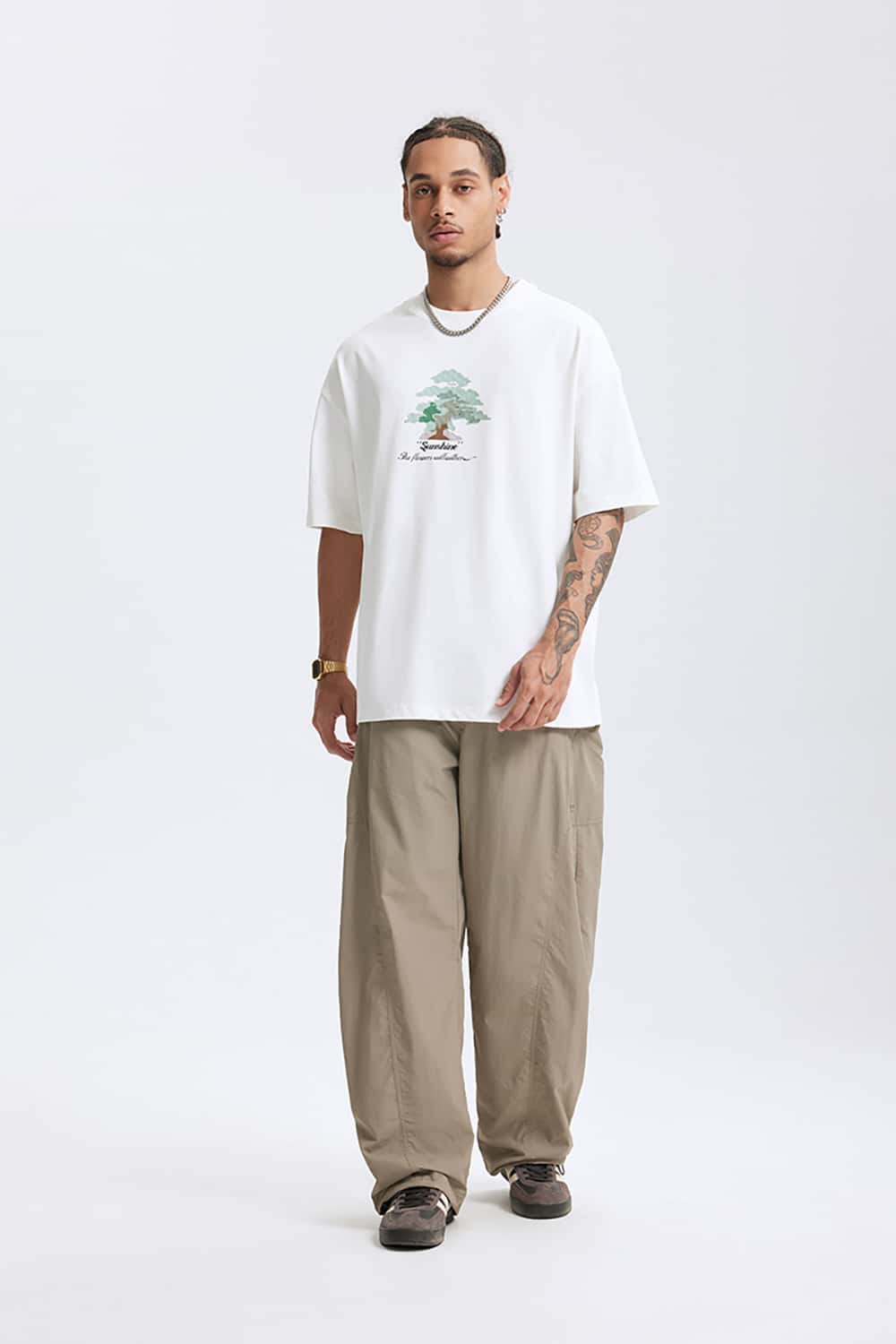265G Forest-Themed Colorful Thick Print Heavyweight Casual T-Shirt