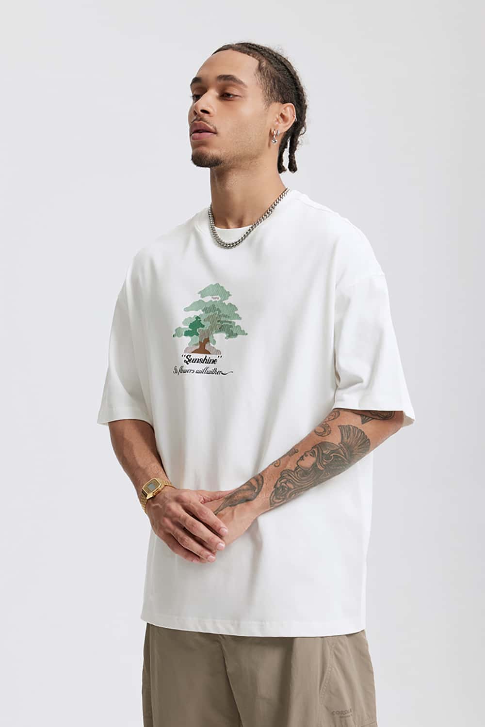 265G Forest-Themed Colorful Thick Print Heavyweight Casual T-Shirt