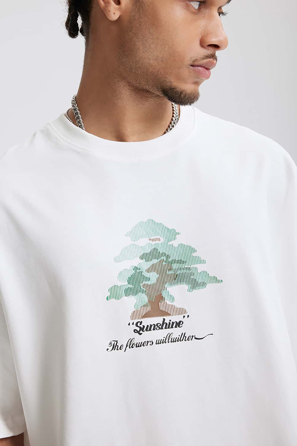 265G Forest-Themed Colorful Thick Print Heavyweight Casual T-Shirt