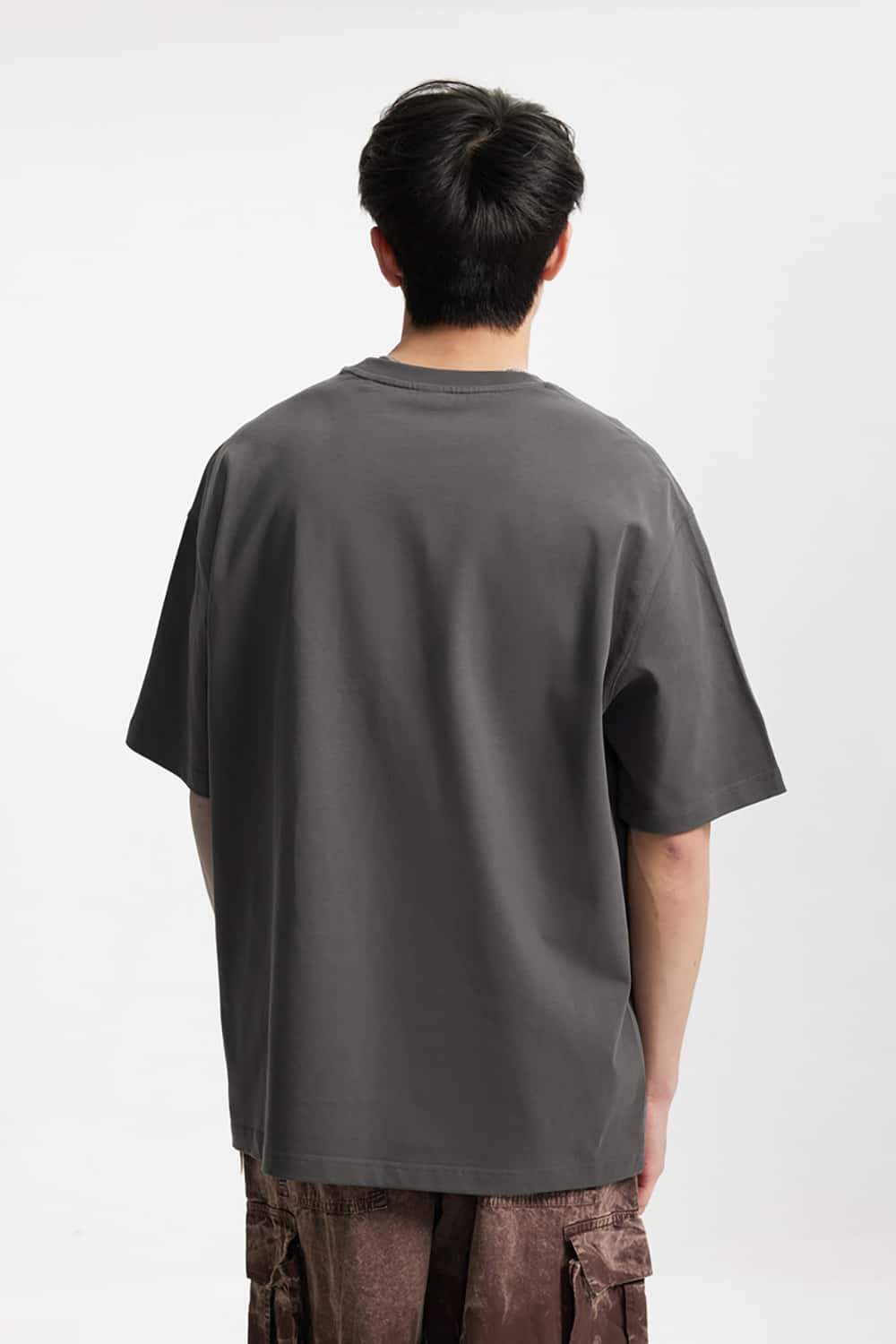 265G Heavyweight Fishbone Puff Print Retro Street Casual T-Shirt