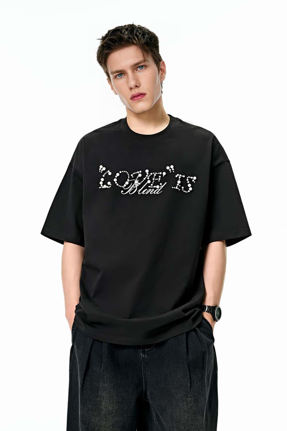 Heavyweight 260g Beaded Lettering Casual Couple's Short Sleeve T-Shirt