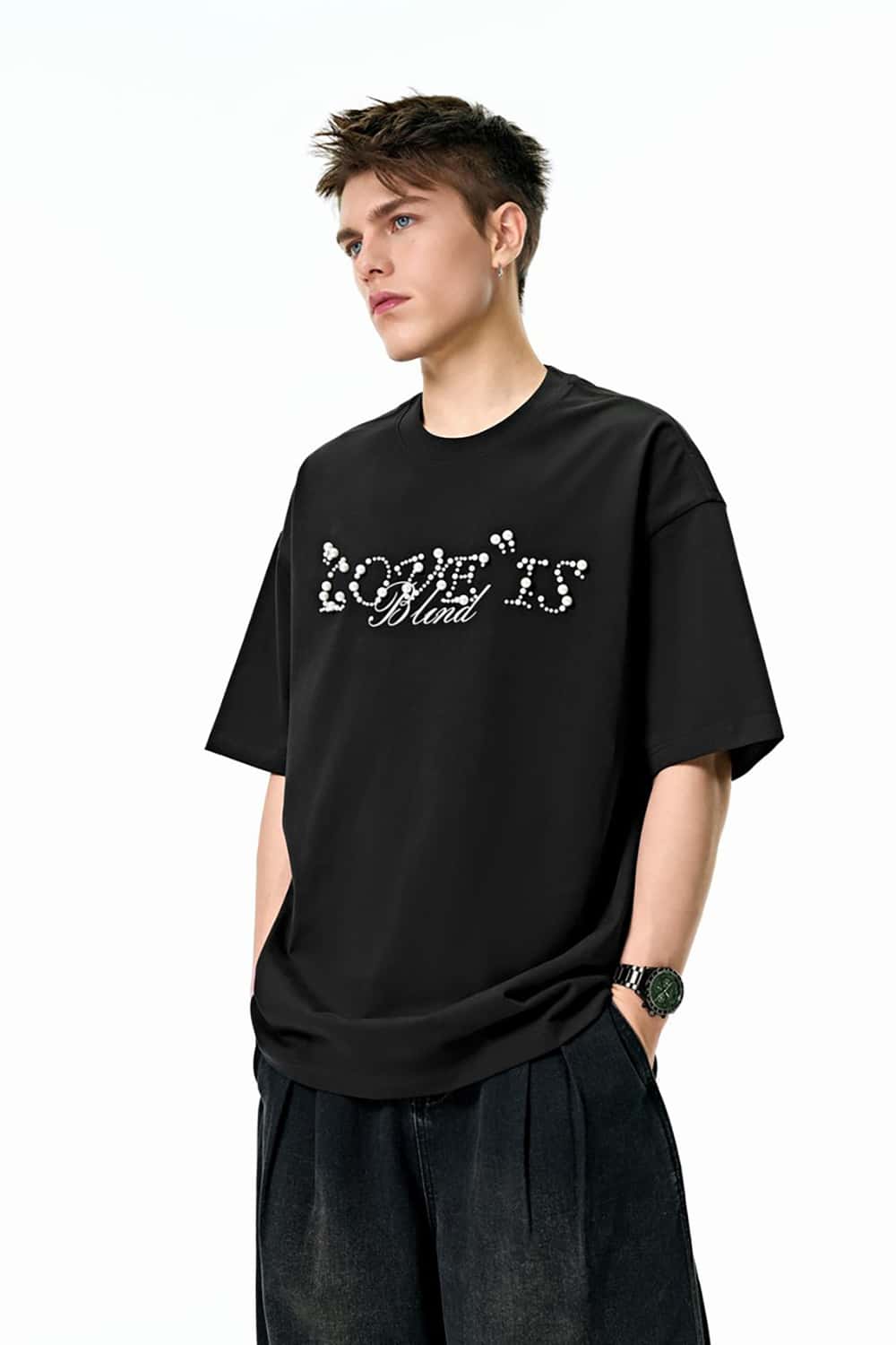 Heavyweight 260g Beaded Lettering Casual Couple's Short Sleeve T-Shirt