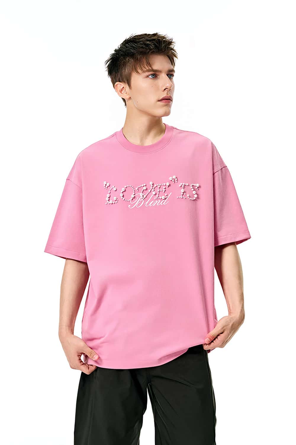 Heavyweight 260g Beaded Lettering Casual Couple's Short Sleeve T-Shirt