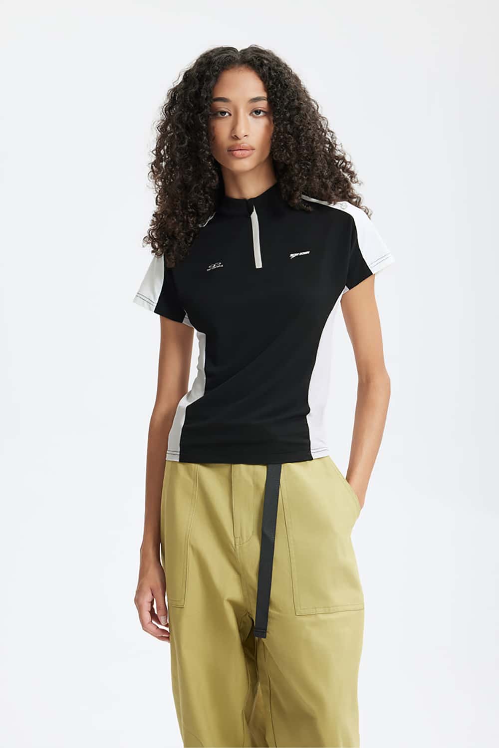 Cooling Zip-Up Cycling T-Shirt with Contrast Paneling Short Sleeve