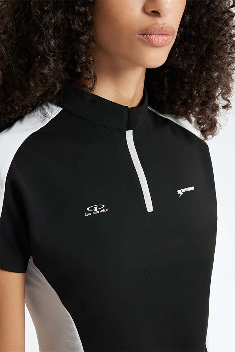 Cooling Zip-Up Cycling T-Shirt with Contrast Paneling Short Sleeve