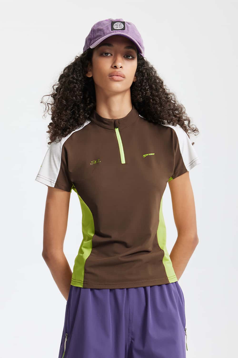 Cooling Zip-Up Cycling T-Shirt with Contrast Paneling Short Sleeve