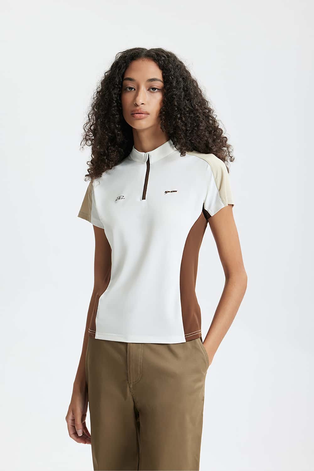 Cooling Zip-Up Cycling T-Shirt with Contrast Paneling Short Sleeve