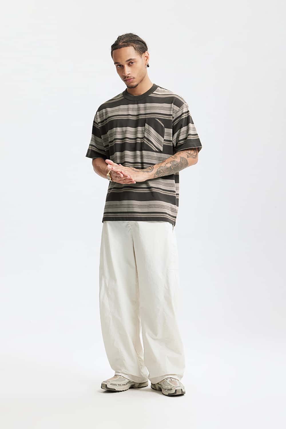 Loose Striped Short Sleeve T-Shirt with Pocket