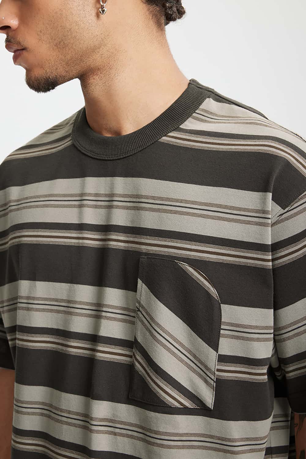 Loose Striped Short Sleeve T-Shirt with Pocket