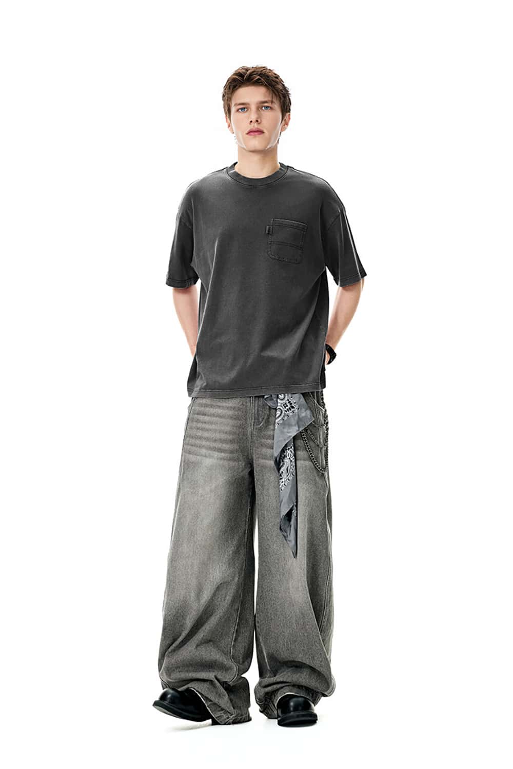 Heavyweight 270g Washed Vintage Cotton Workwear T-Shirt with Pocket