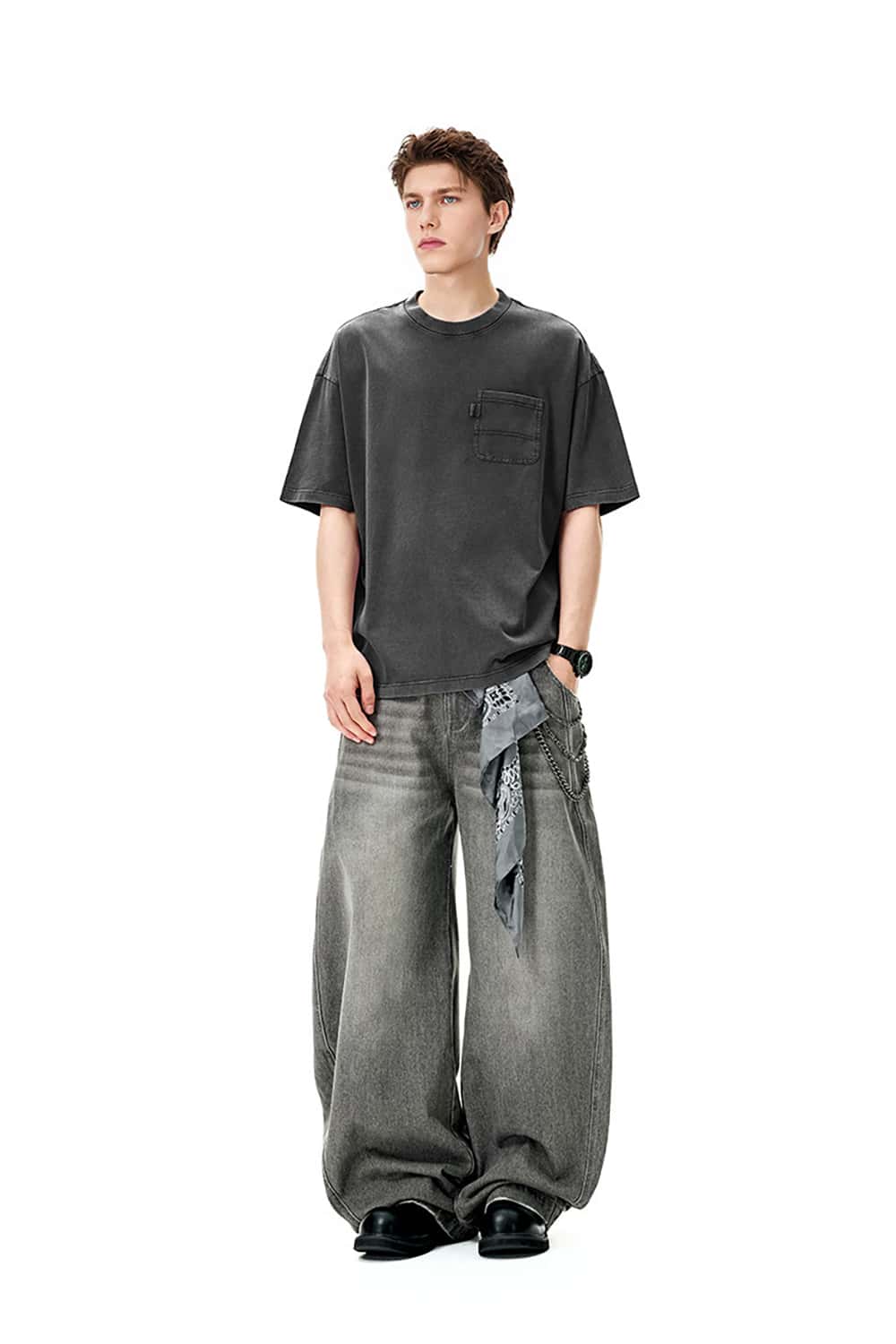 Heavyweight 270g Washed Vintage Cotton Workwear T-Shirt with Pocket