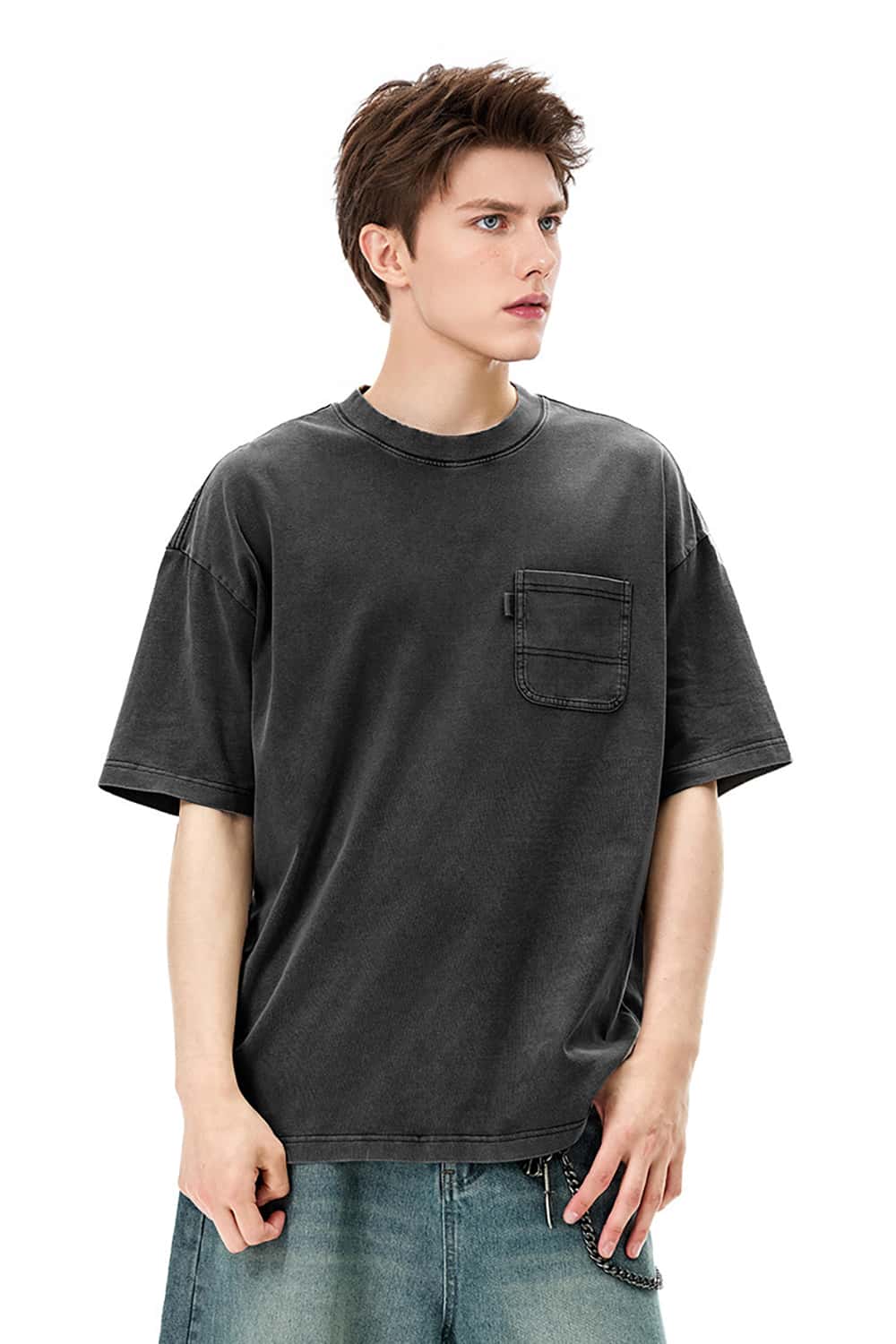 Heavyweight 270g Washed Vintage Cotton Workwear T-Shirt with Pocket