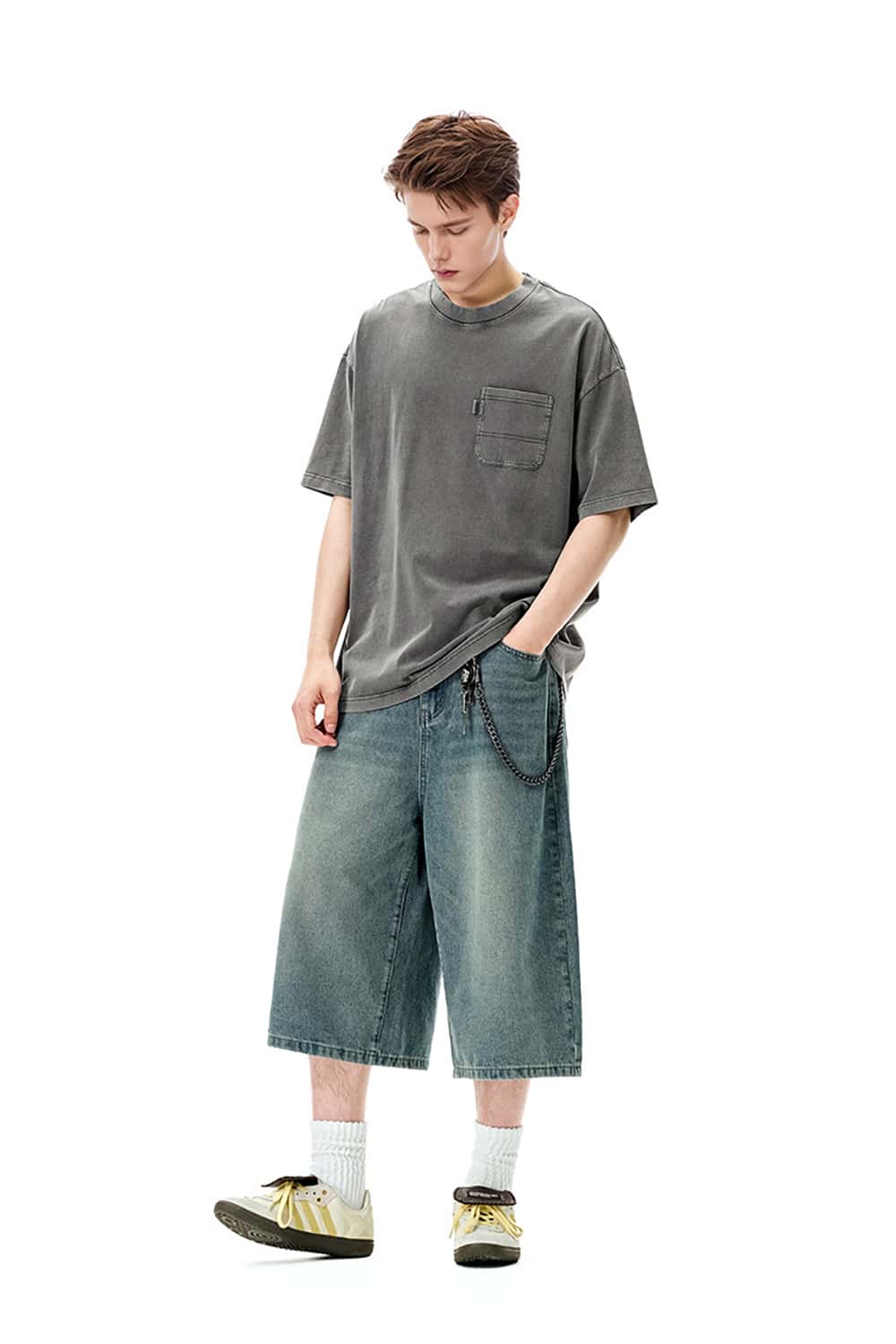 Heavyweight 270g Washed Vintage Cotton Workwear T-Shirt with Pocket
