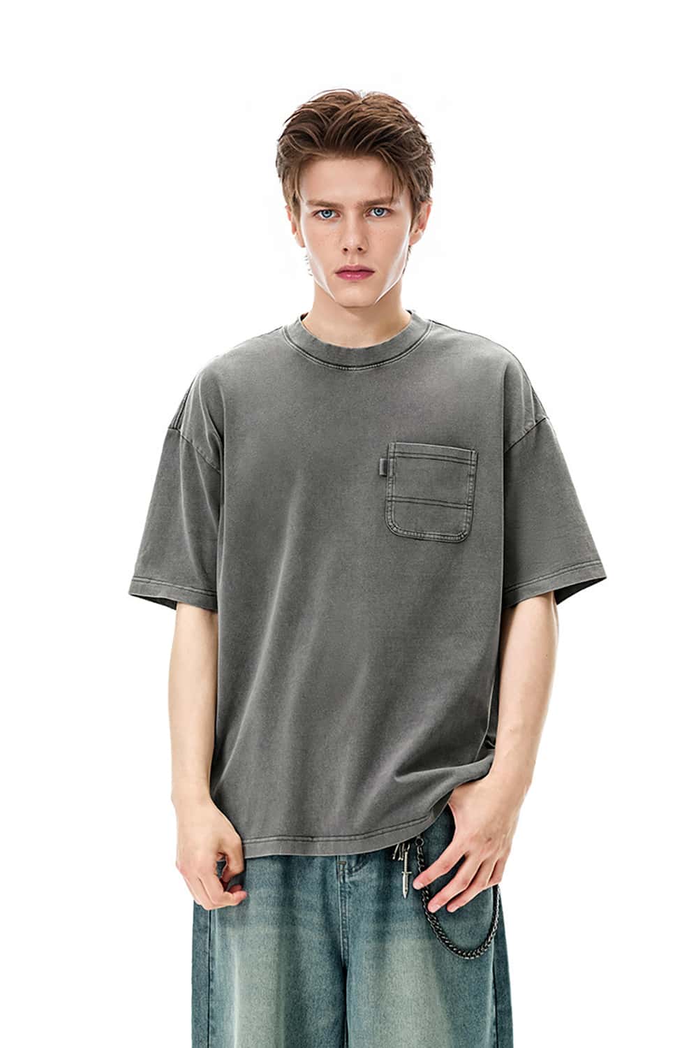 Heavyweight 270g Washed Vintage Cotton Workwear T-Shirt with Pocket