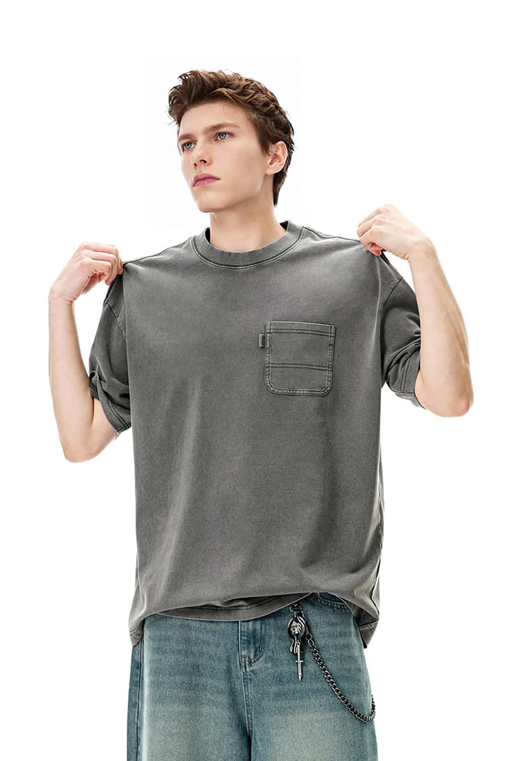 Heavyweight 270g Washed Vintage Cotton Workwear T-Shirt with Pocket