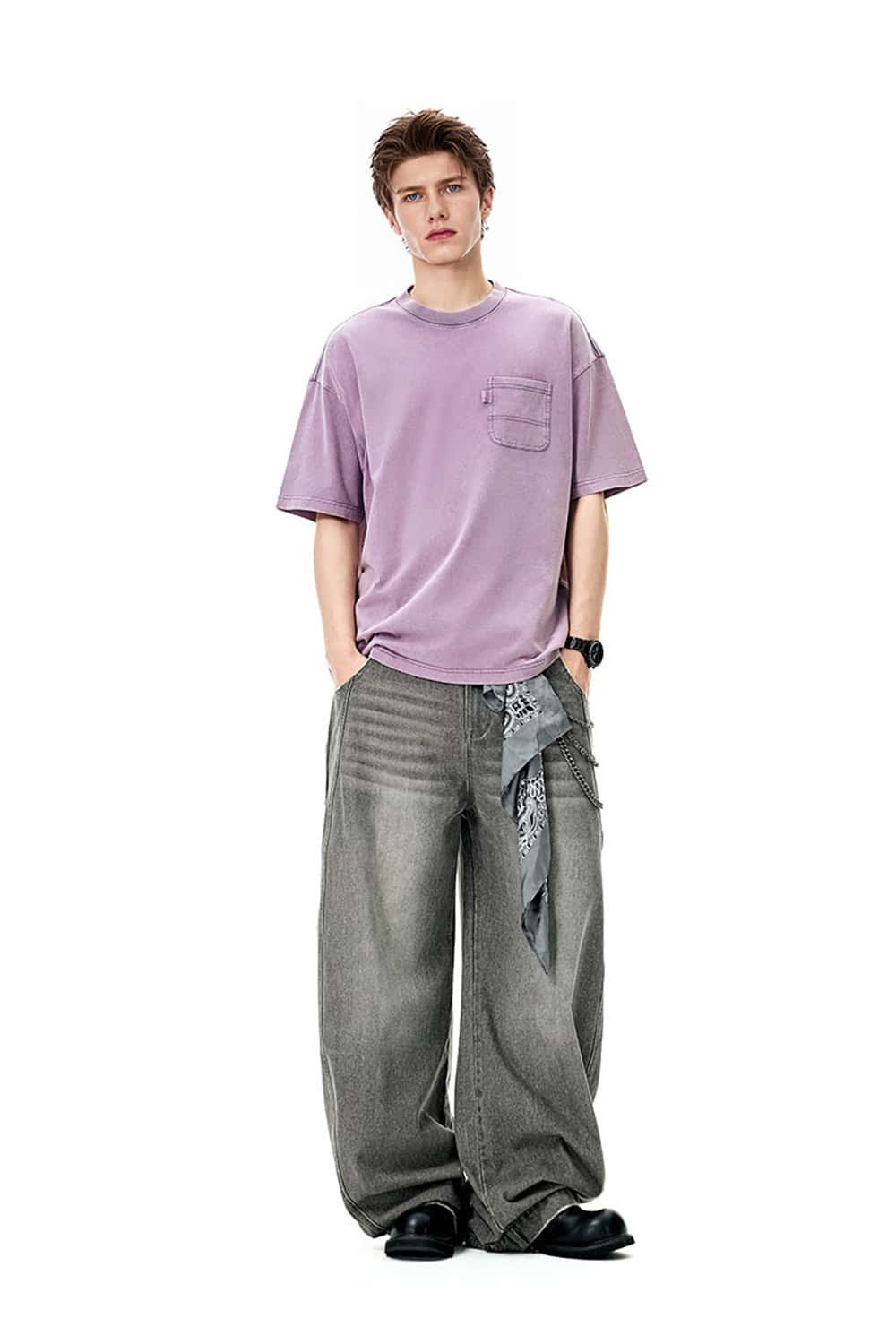 Heavyweight 270g Washed Vintage Cotton Workwear T-Shirt with Pocket
