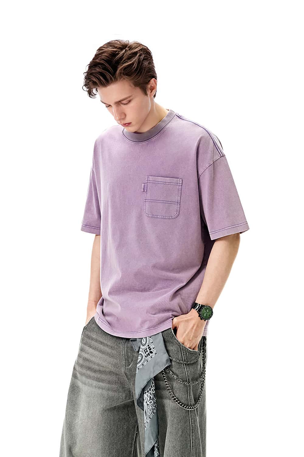 Heavyweight 270g Washed Vintage Cotton Workwear T-Shirt with Pocket