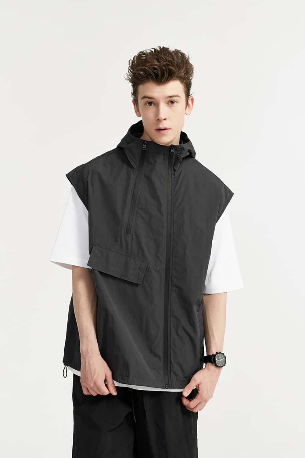 Functional Zippered Vest with Hood - Urban Streetwear Jacket