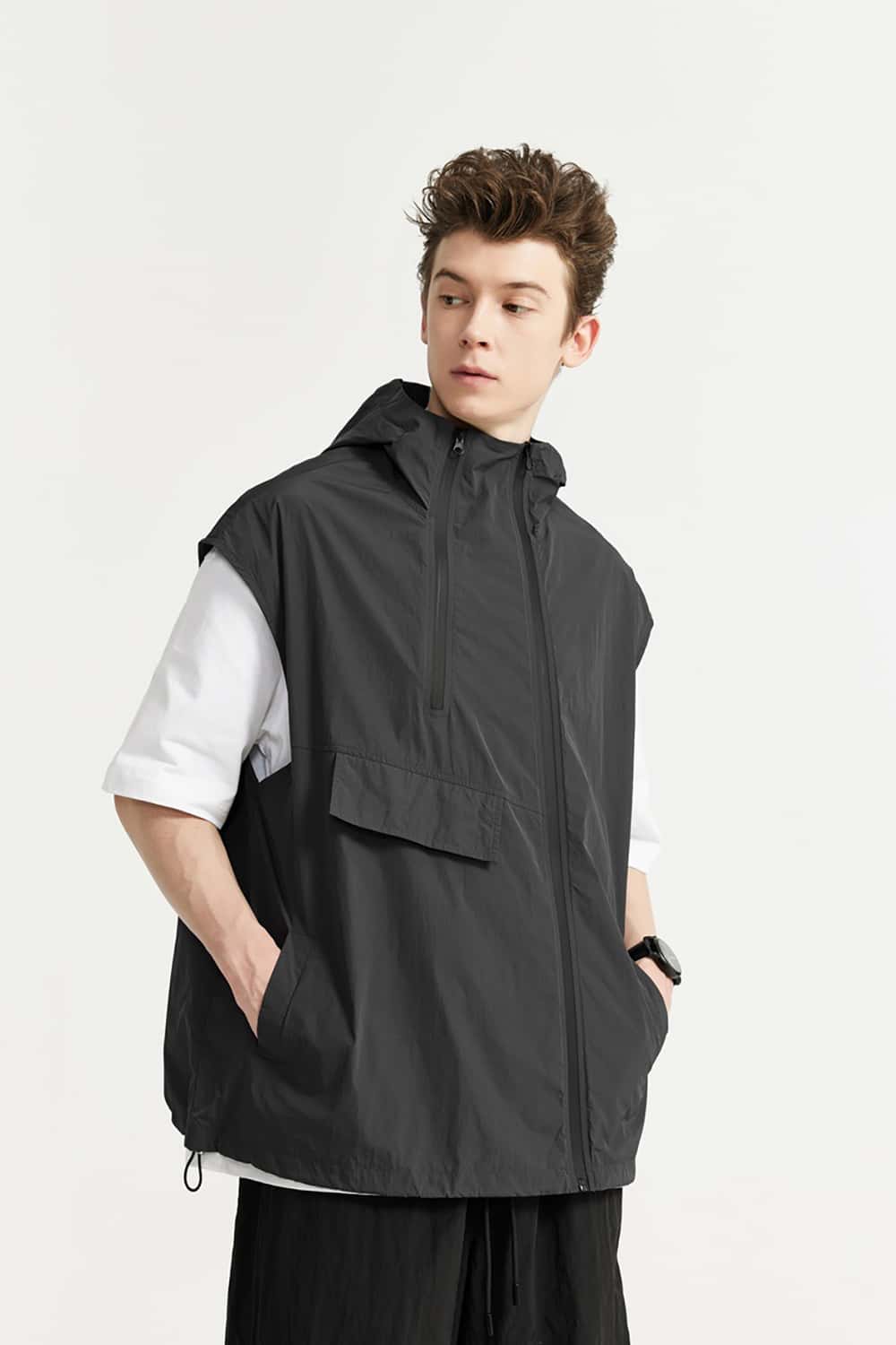 Functional Zippered Vest with Hood - Urban Streetwear Jacket