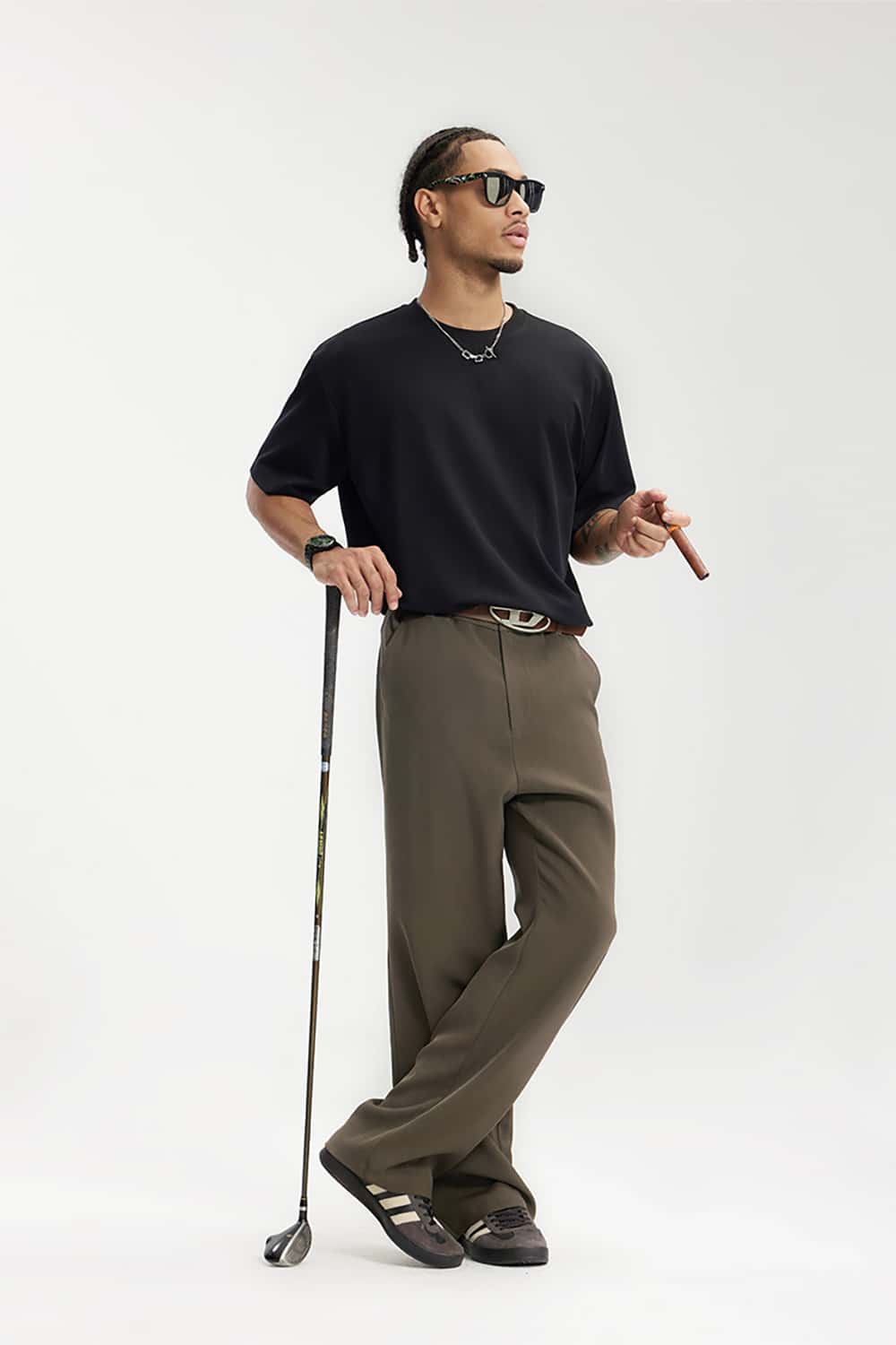 High-Waisted Draped Casual Trousers with Pockets - Elegant Streetwear
