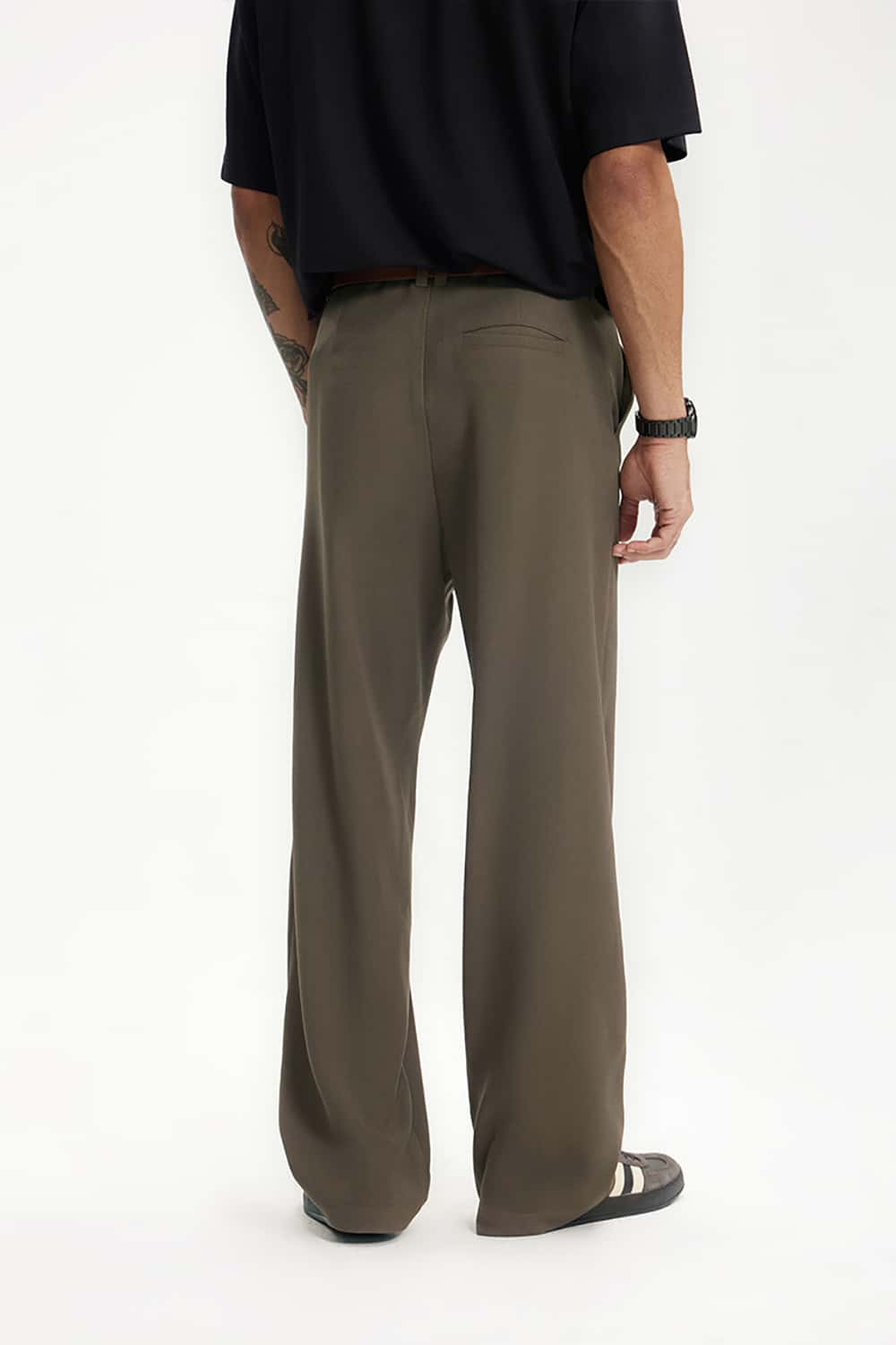 High-Waisted Draped Casual Trousers with Pockets - Elegant Streetwear