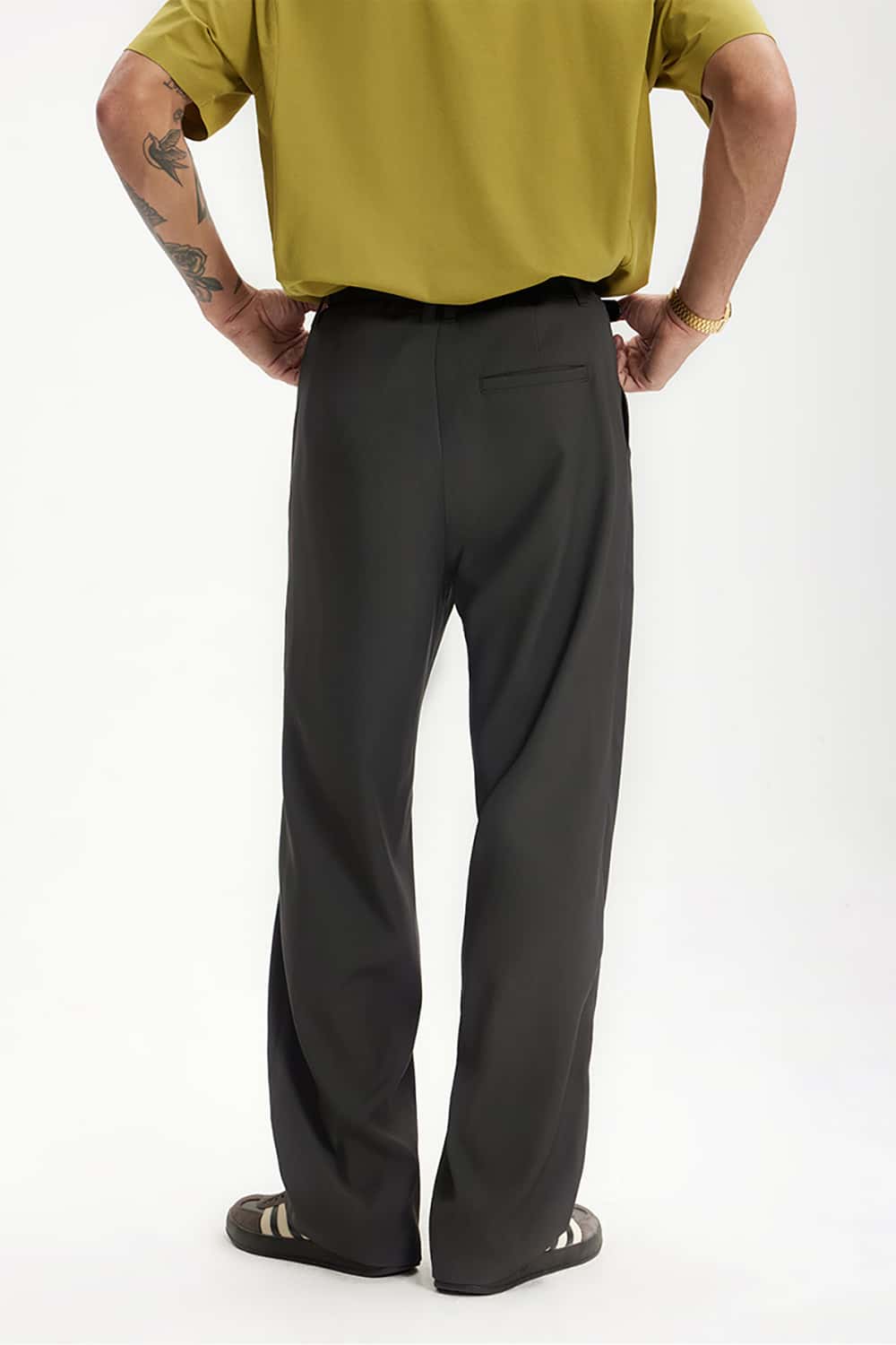 High-Waisted Draped Casual Trousers with Pockets - Elegant Streetwear