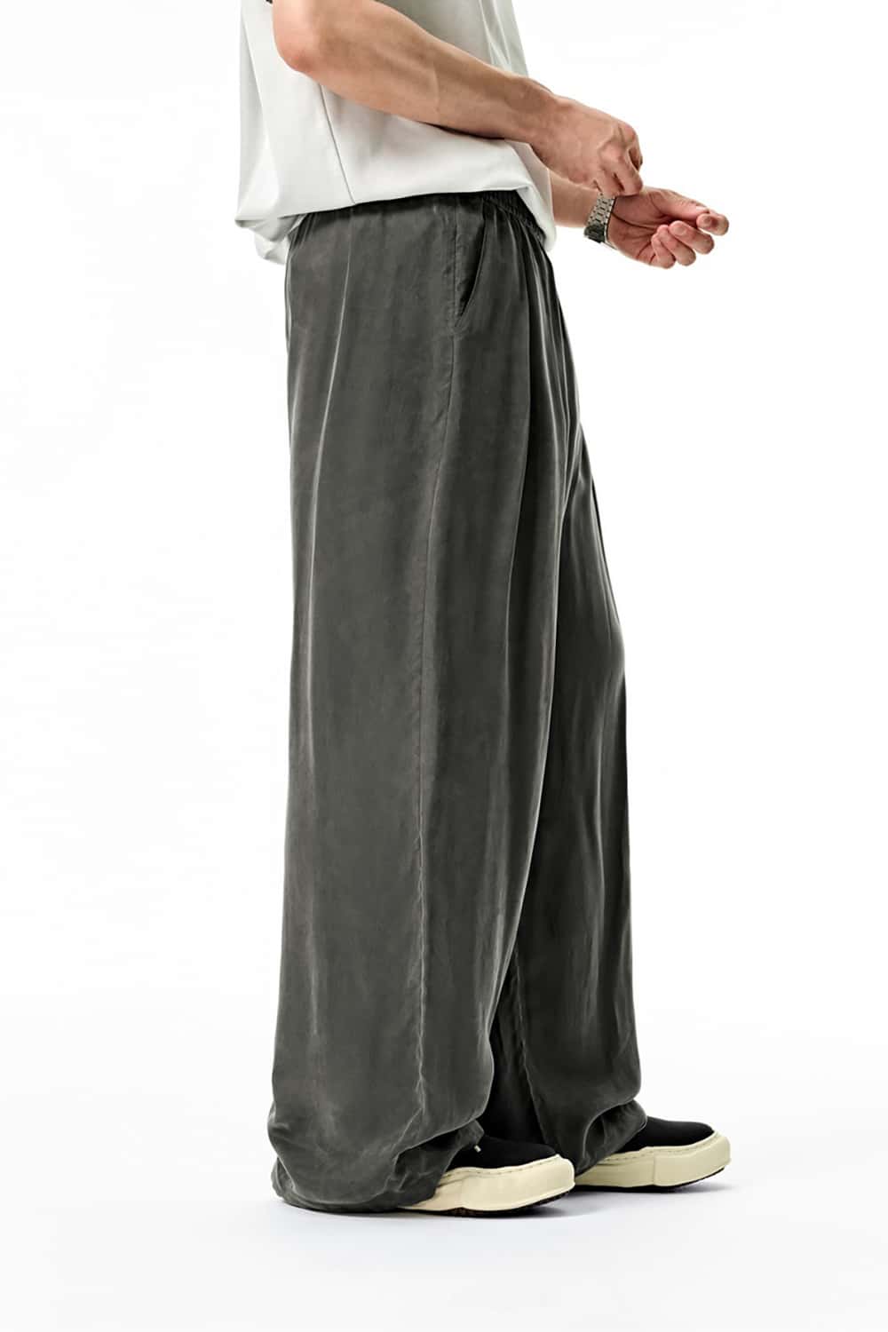 Luxurious Copper Ammonia Silk Wide-Leg Pants with Draped Texture