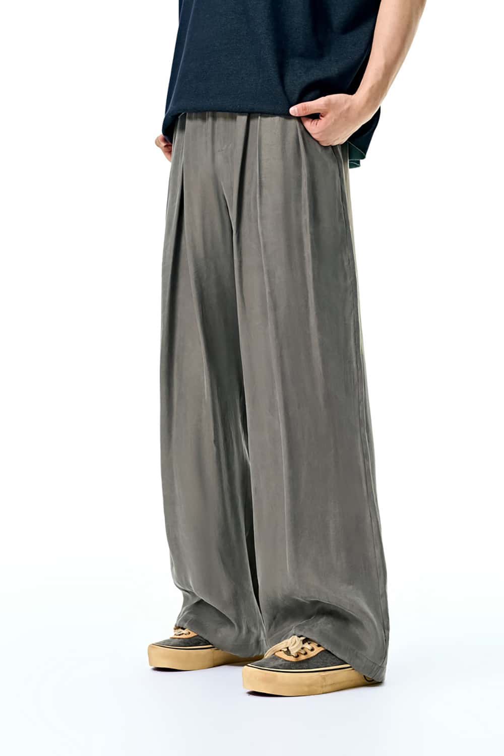 Luxurious Copper Ammonia Silk Wide-Leg Pants with Draped Texture