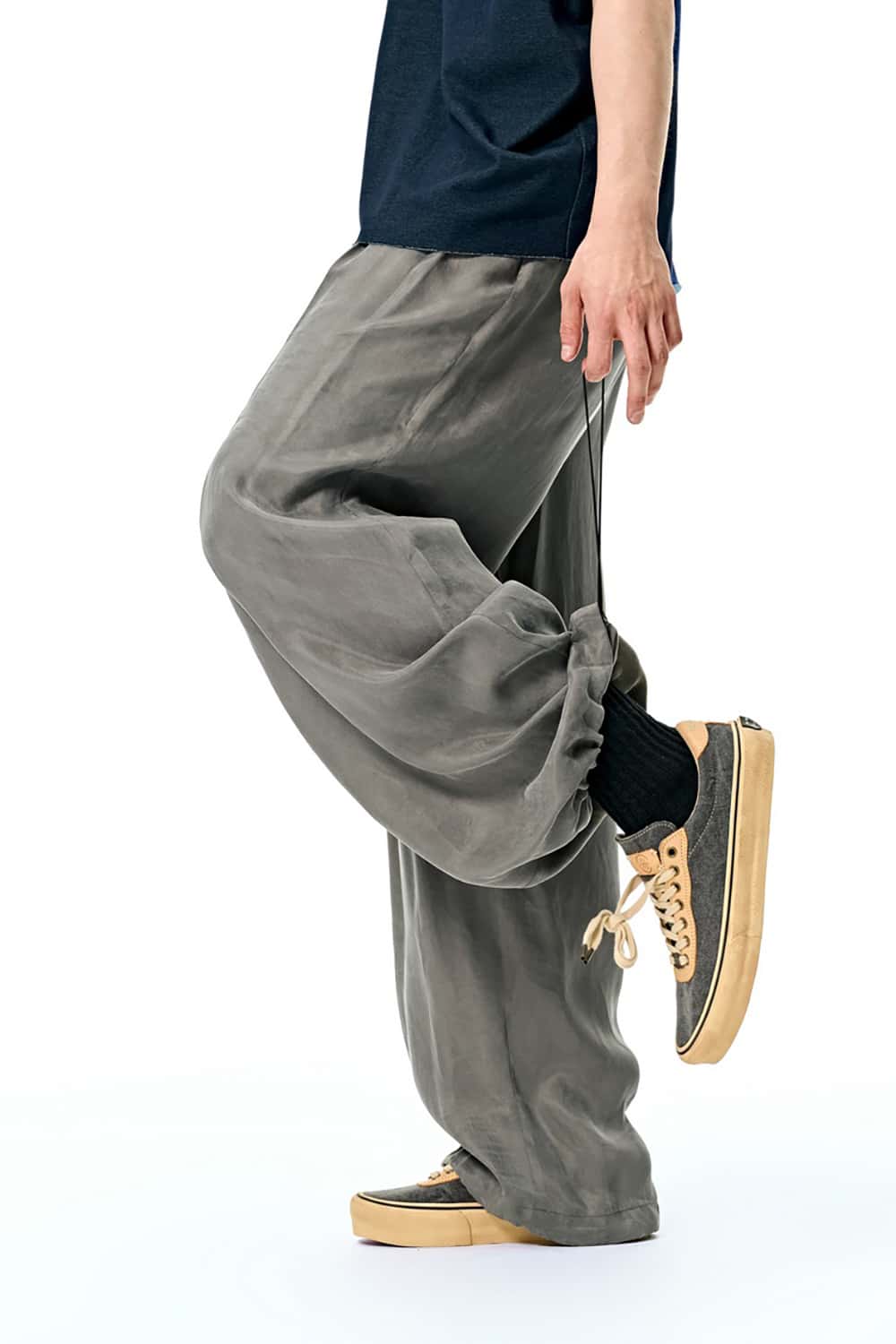Luxurious Copper Ammonia Silk Wide-Leg Pants with Draped Texture