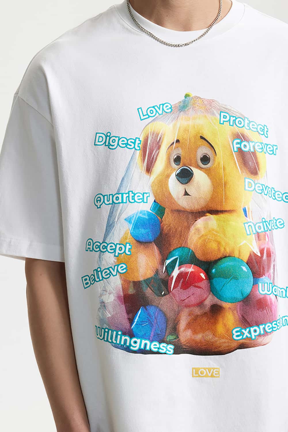 Playful Teddy Bear Print T-Shirt - 200G Street Casual Short Sleeve