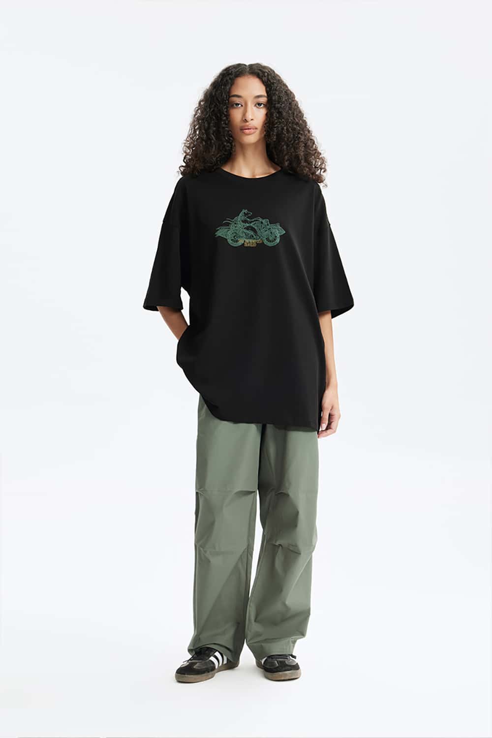 Heavyweight Motorcycle Foam Print T-Shirt - 265G Street Casual Short Sleeve