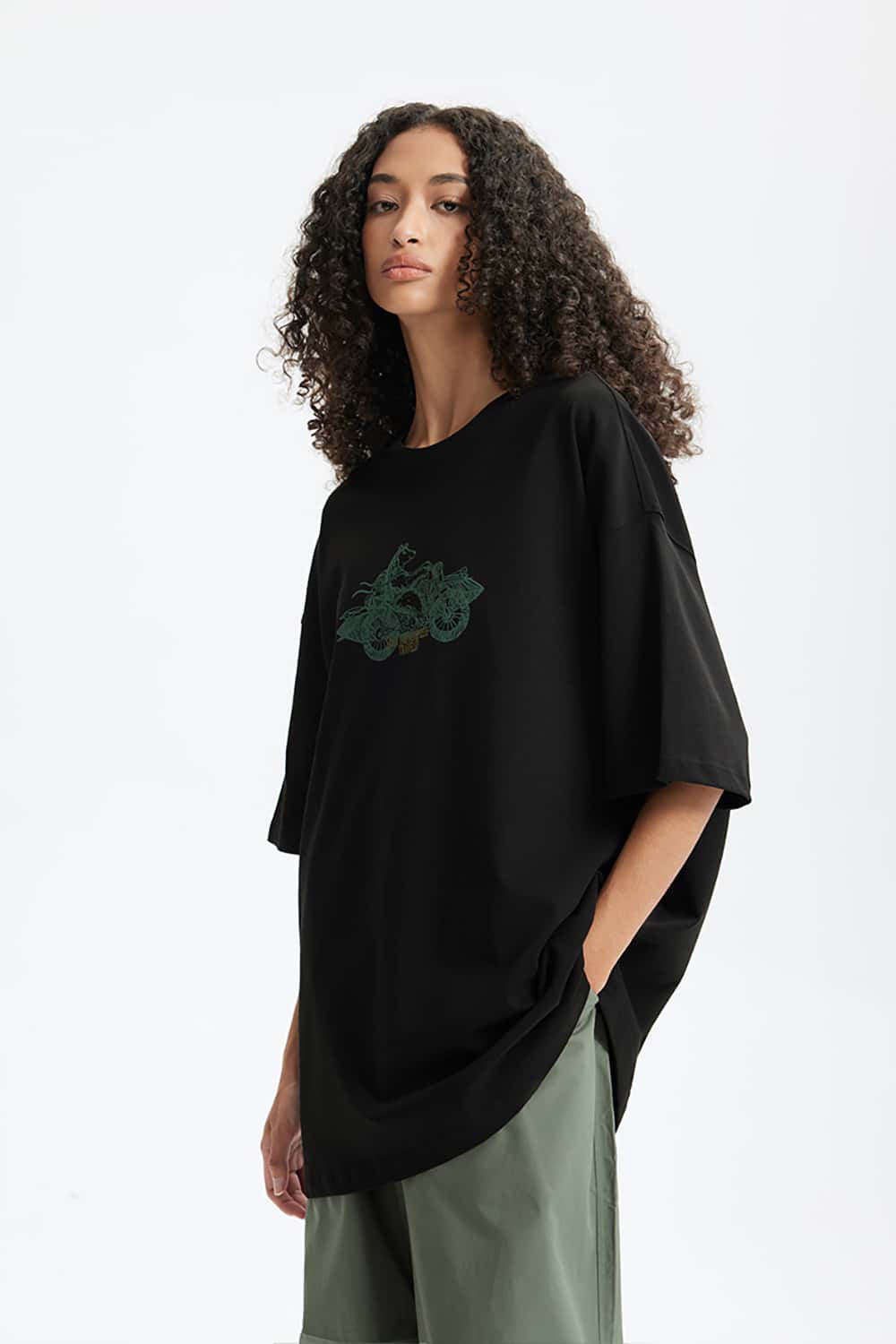 Heavyweight Motorcycle Foam Print T-Shirt - 265G Street Casual Short Sleeve