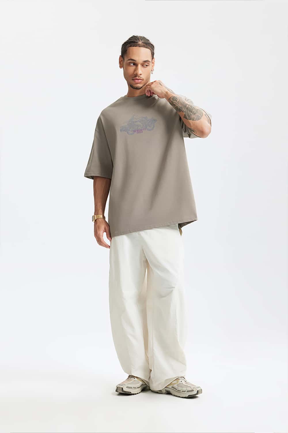 Heavyweight Motorcycle Foam Print T-Shirt - 265G Street Casual Short Sleeve