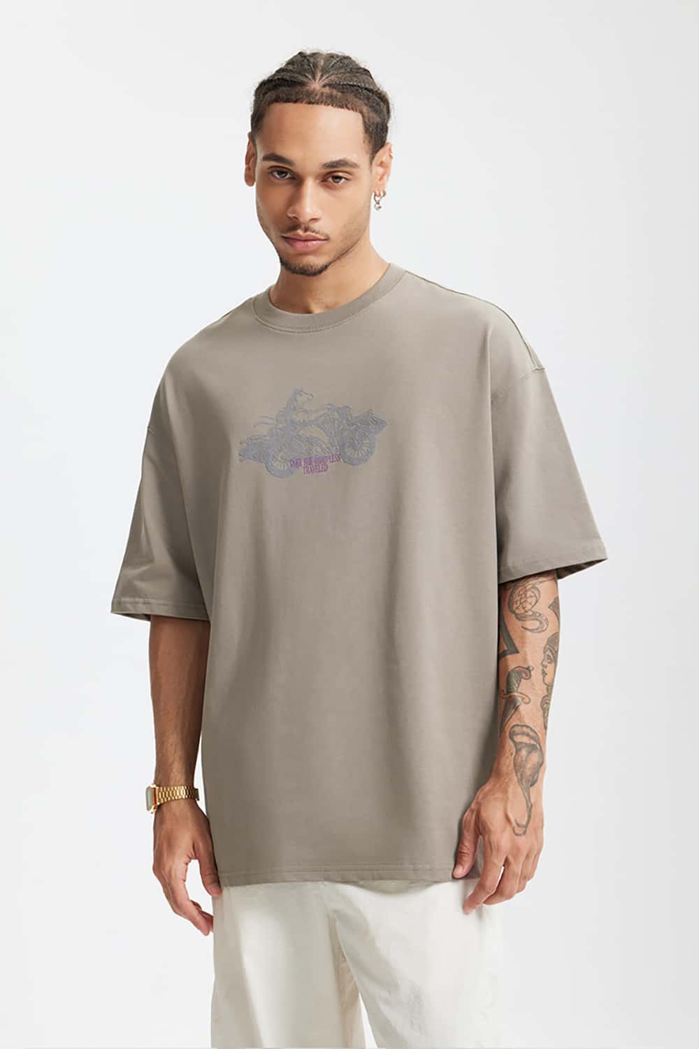 Heavyweight Motorcycle Foam Print T-Shirt - 265G Street Casual Short Sleeve