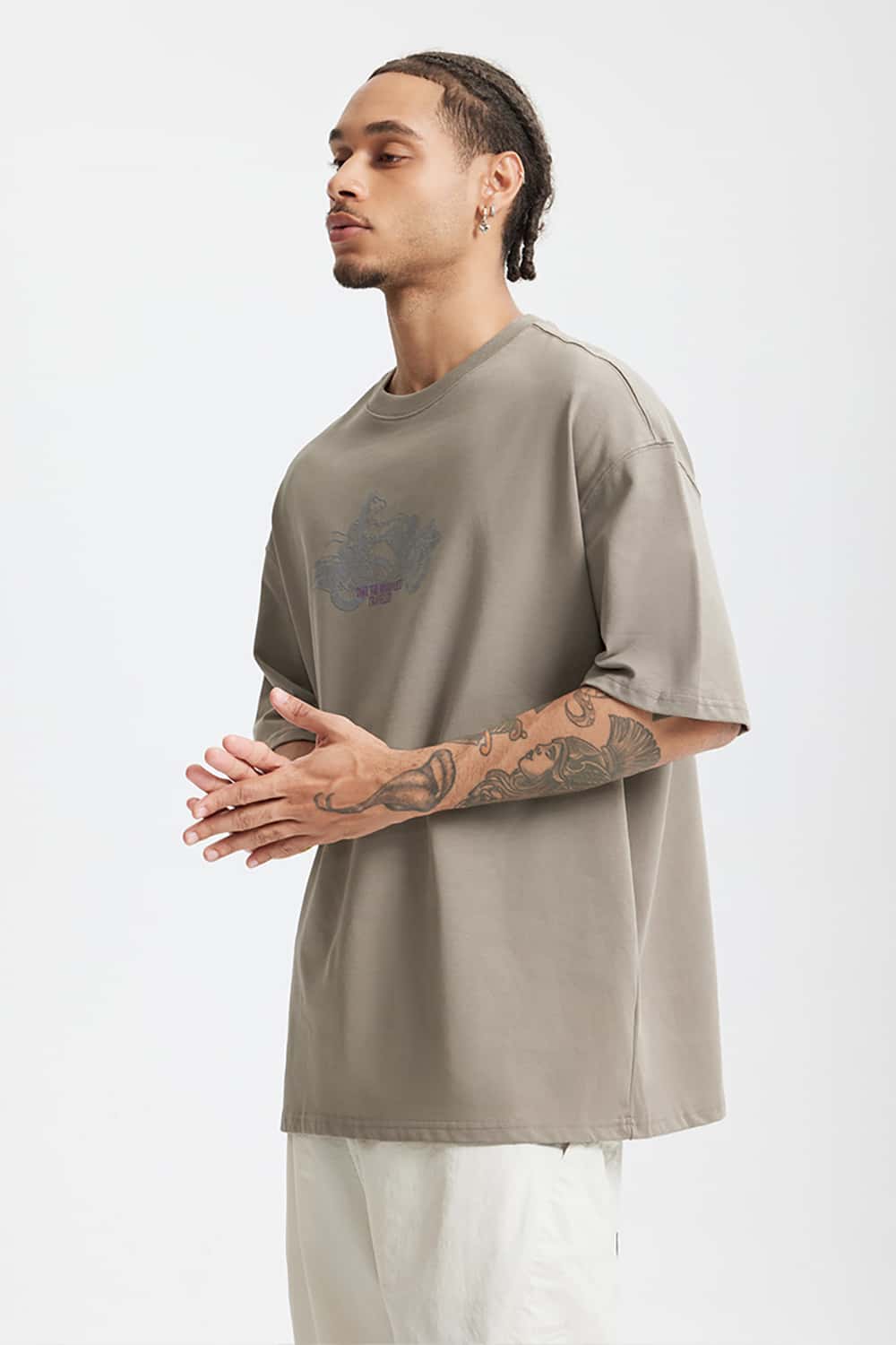 Heavyweight Motorcycle Foam Print T-Shirt - 265G Street Casual Short Sleeve