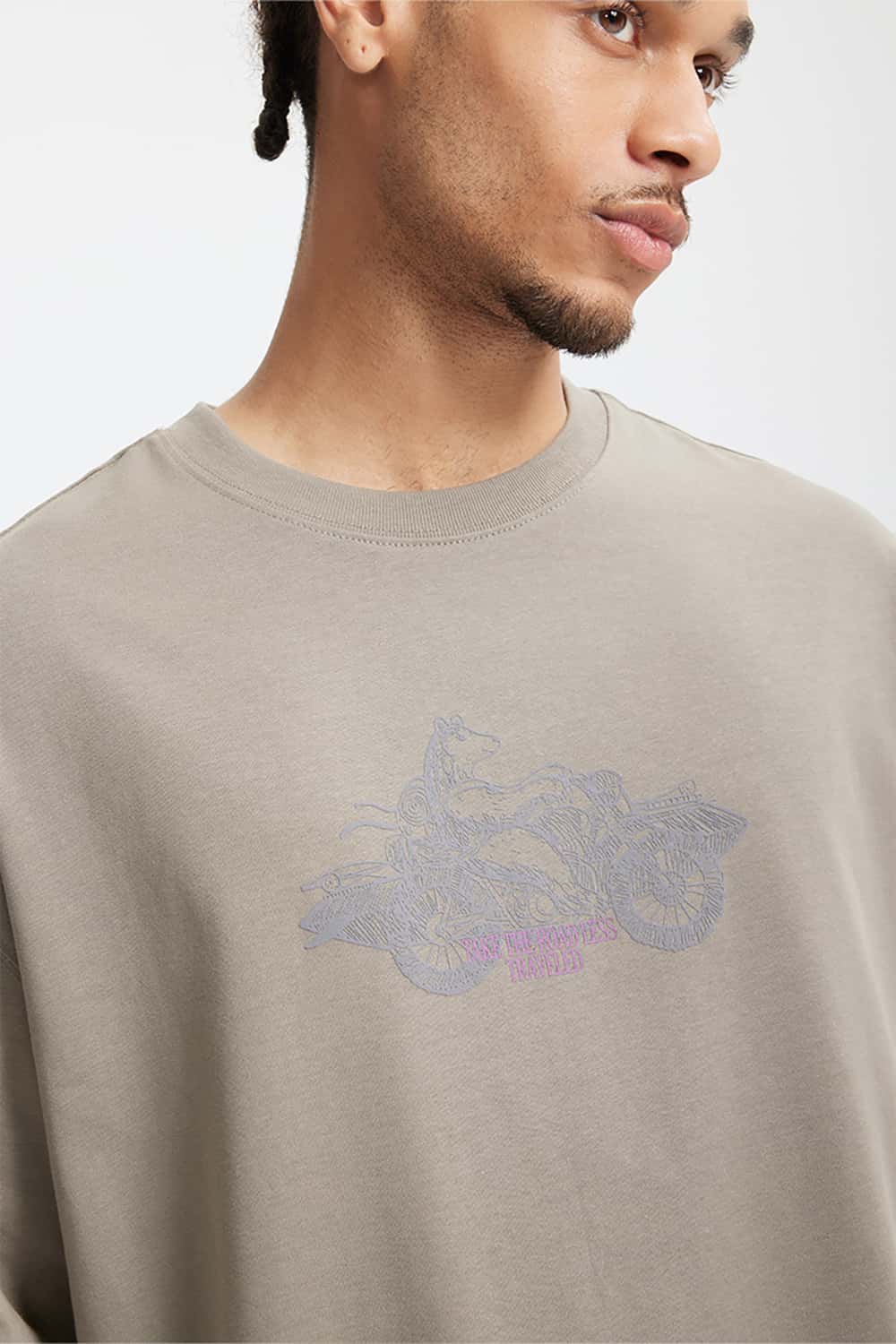 Heavyweight Motorcycle Foam Print T-Shirt - 265G Street Casual Short Sleeve